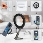 両面マグネット式 アルミ合金製  スマホ スタンド  Magsafe対応アクセサリー 折り畳式 マグネット式 スマートフォン リングホルダー 黒色 SKU:IPC01242024002LT - Image 6