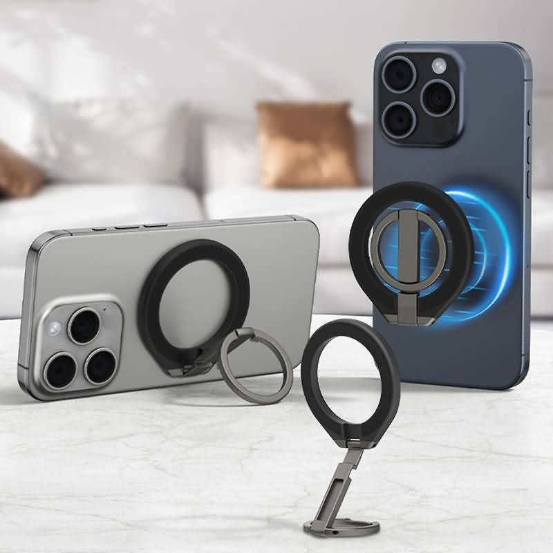 IPC01242024002LT-10.jpg 両面マグネット式 アルミ合金製 スマホ スタンド Magsafe対応アクセサリー 折り畳式 マグネット式 スマートフォン リングホルダー 黒色 SKU:IPC01242024002LT - Image 1