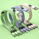 充電ケーブル 2.4A 3in1 USB Type-C 高耐久 シリコン ケーブル 1.2m 急速充電 Android用 micro USB Type-C 急速充電ケーブル  USBケーブル ライトニングケーブル 全6色 SKU:PC02262025013
