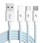 100W 充電ケーブル 3in1 USB Type-C 高耐久 ナイロン ケーブル 1.2m 急速充電 Android用 micro USB Type-C 急速充電ケーブル  USBケーブル ライトニングケーブル  全6色 SKU:IPC02262025017