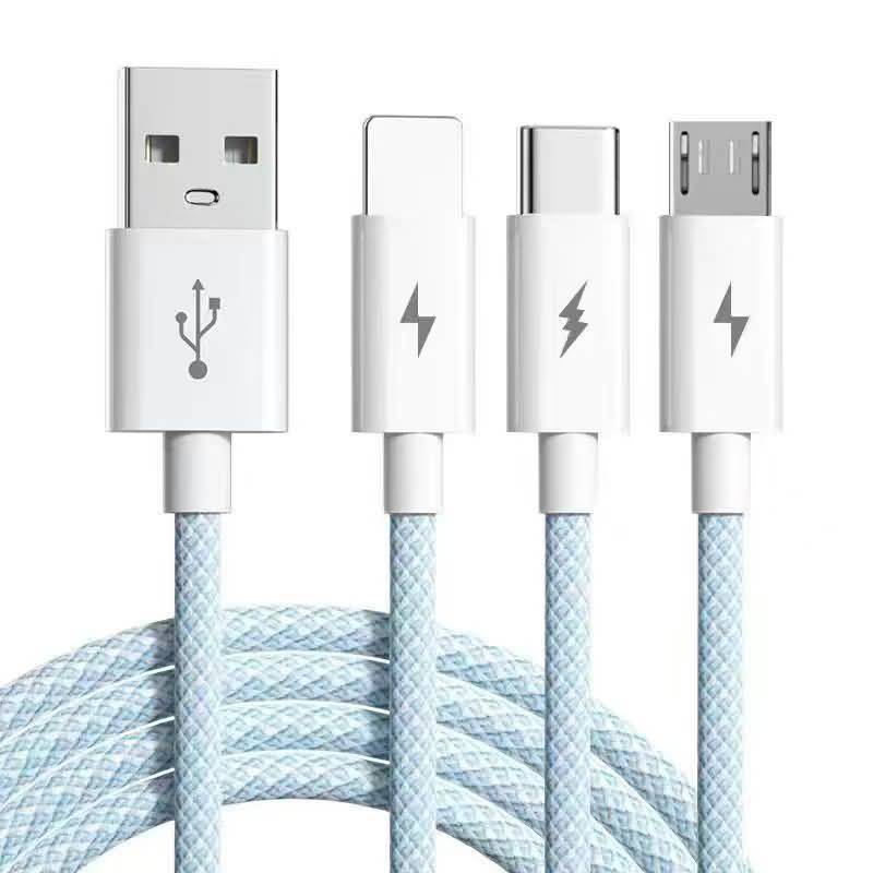 IPC02262025017-05.jpg 100W 充電ケーブル 3in1 USB Type-C 高耐久 ナイロン ケーブル 1.2m 急速充電 Android用 micro USB Type-C 急速充電ケーブル USBケーブル ライトニングケーブル 全6色 SKU:IPC02262025017 - 画像 (1)