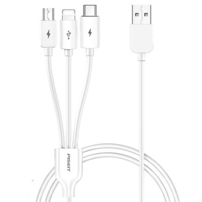 充電ケーブル  3in1 USB Type-C 高耐久 シリコン ケーブル 1.2m 急速充電 Android用 micro USB Type-C 急速充電ケーブル Pisen USBケーブル ライトニングケーブル SKU:IPC02262025042