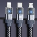 充電ケーブル 3in1 USB Type-C 高耐久ナイロン ケーブル 100W急速充電 Android用 micro USB Type-C 急速充電ケーブル  USBケーブル ライトニングケーブル  全2色 SKU:IPC02262025053 - Image 2