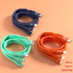 充電ケーブル 120W 3in1 USB Type-C 高耐久 シリコン ケーブル 1.2m 1.8m 急速充電 Android用 micro USB Type-C 急速充電ケーブル USBケーブル ライトニングケーブル 全3色 SKU:IPC02282025023