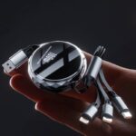 3in1 巻き取り式 充電 ケーブル 5段階調節 充電ケーブル 100W USBケーブル Micro USB Android Lightning 急速充電 ケーブル 全2色 SKU:IPC02282025024 - Image 3