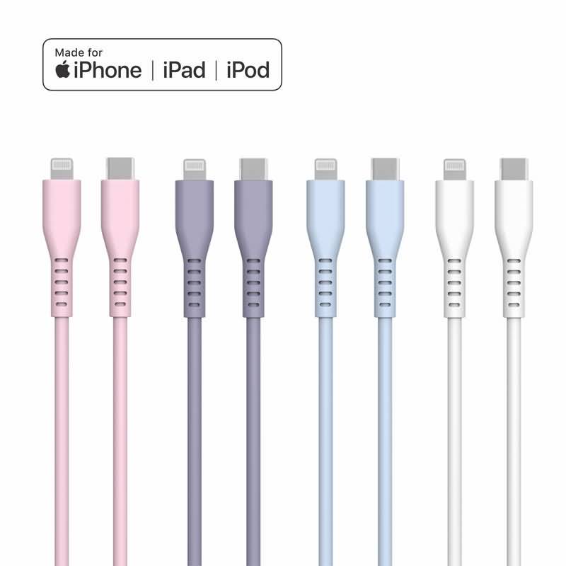 IPC02282025025-01.jpg MFi認証取得 iPhone Lighting・type-c USB ケーブル 3A Type-C to Type-C 充電ケーブル 1.0m シリコン素材 高耐久 断線防止 充電ケーブル Lighting ケーブル 全4色 SKU:IPC02282025025 - Image 1