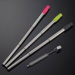 伸縮式 ストロー ステンレス 洗浄用ブラシ付属 エコ 伸縮 繰り返し ステンレスストロー 全3色 SKU:IPC06242024010