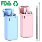 伸縮式 ストロー ステンレス 洗浄用ブラシ付属 エコ 伸縮 繰り返し ステンレスストロー 全6色 SKU:IPC06242024011