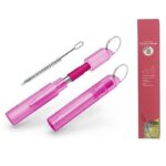 伸縮式 ストロー ステンレス 洗浄用ブラシ付属 エコ 伸縮 繰り返し ステンレスストロー 全3色 SKU:IPC06242024013 - Image 2