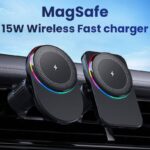 MagSafe対応 強磁力 車載ホルダー 15Wワイヤレス充電器 エアコン吹出口 強磁力 スマホホルダー 車載ホルダー 角度自由調節 車載アクセサリー 全2種類 SKU:IPC09032024017