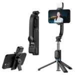 三脚付き自撮り棒 C01S  スマホスタンド  補光ライト付き 三脚ホルダー  スマホ用クリップ スマートフォンホルダー 1000mmまで伸びる  リモコン付き  Black SKU:IPC09102024024