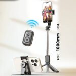 三脚付き自撮り棒 C01S  スマホスタンド  補光ライト付き 三脚ホルダー  スマホ用クリップ スマートフォンホルダー 1000mmまで伸びる  リモコン付き  Black SKU:IPC09102024024 - Image 13