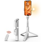 三脚付き自撮り棒 Q03s  スマホスタンド   補光ライト付き 三脚ホルダー スマホ用クリップ スマートフォンホルダー 700mmまで伸びる  リモコン付き  全2色 SKU:IPC09102024026 - Image 5