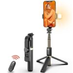三脚付き自撮り棒 Q03s  スマホスタンド   補光ライト付き 三脚ホルダー スマホ用クリップ スマートフォンホルダー 700mmまで伸びる  リモコン付き  全2色 SKU:IPC09102024026 - Image 4