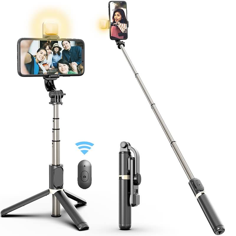 IPC09102024026-05.jpg 三脚付き自撮り棒 Q03s スマホスタンド 補光ライト付き 三脚ホルダー スマホ用クリップ スマートフォンホルダー 700mmまで伸びる リモコン付き 全2色 SKU:IPC09102024026 - Image 1