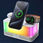 3in1ワイヤレス充電器 PD15W 快速充電器 ブルートゥーススピーカーbluetooth5.0 高音質スピーカー 雰囲気ライト搭載 ワイヤレス充電スタンド機能 ワイヤレス充電器可能 全2色 SKU:IPC10112024007