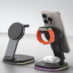 3in1ワイヤレス充電器 Apple watch &Air Pods充電可能 ワイヤレス充電 スタンド機能 PD15W 快速充電器 magsafe充電器 全2色 SKU:IPC10112024014 - 画像 (2)