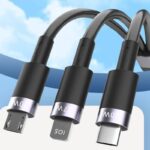 PD100W快速充電器  iPhone micro USB Type-C 対応 2in3多機能充電ケーブル  type-cケーブル  1.2m Lightning/Micro USB/Type-C  USBポート充電 ケーブル ナイロン 断線しにくい 充電ケーブル  TypeC 充電ケーブル Black/White/Pink 全3色 SKU:IPC10132024009 - Image 4