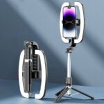 三脚付き自撮り棒 P99X/P99W  スマホスタンド  8インチ 補光ライト付き 三脚ホルダー  スマホ用クリップ スマートフォンホルダー 1.38mまで伸びる  リモコン付き  SKU:IPC12062024023