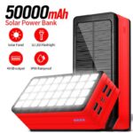 【PSE認証済】 ソーラーバッテリー PS-900 50000mAh 超大容量 軽量 ソーラーチャージャー4台同時充電 2.1A急速充電 32連LED照明ライト搭載 スマホ充電器 モバイル充電器 全6色 SKU:PC01122024010LS