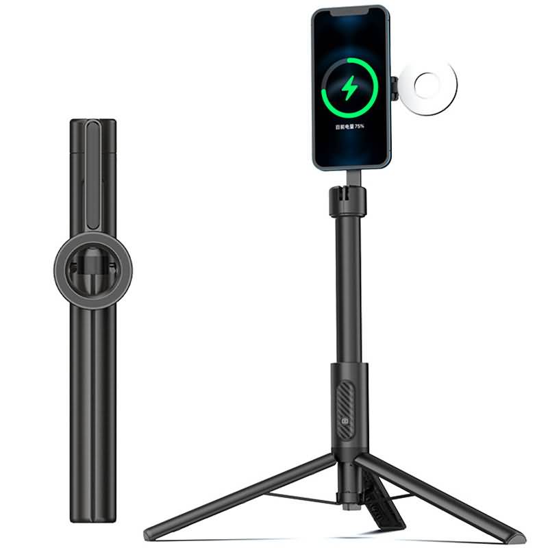 PC02222024005LS-01.jpg Magsafe対応 三脚ホルダー リモコン付きー 伸縮式 スタンド 補光ライト付き無し セルカ棒 高級型アルミニウム合金 伸縮調整可能 1650mmまで伸びる 自撮り棒 全2色 SKU:PC02222024005LS - Image 1