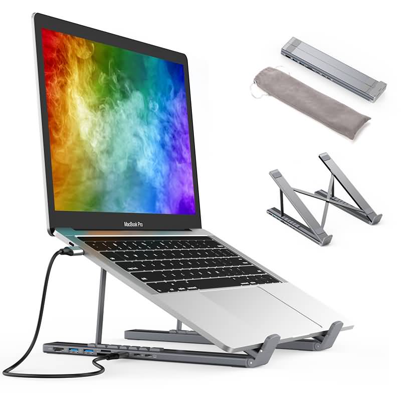 PC03012024073LS-9.jpg 折り畳式 ラップトップスタンド 7in1 USB ハブ 機能 アルミニウム製スタンド 超コンパクト高度調整可能 超コンパクト タブレットPC ラップトップ ノートパソコン スタンド 全2色 SKU:PC03012024073LS - 画像 (1)