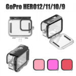 レンズフィルター3色付き 防水ポーチ Gopro HERO12 11/10/9 専用 防水ハウジングケース gopro ケース  防水ハウジング 耐圧水深50mタッチパネル操作可能  完全防水ケース  SKU:PC03092024145LS