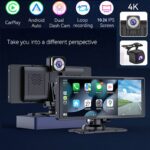 車載用 10.26インチ モニター  4Kフロントカメラ ワイヤレスcarplay/Android auto ドライブ レコーダー  TFカード付属無し ダッシュボードに簡単に取り付け  ドライブレコーダー 車載モニター CarPlay オンダッシュモニター SKU:PC07112024005 - Image 3