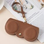 メガネケース 本革レザー眼鏡収納袋 ストラップ付き サングラスケース 薄型 眼鏡ケース