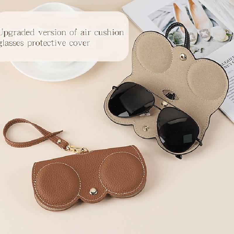 メガネケース 本革レザー眼鏡収納袋 ストラップ付き サングラスケース 薄型 眼鏡ケース