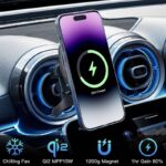 MagSafe対応 強磁力 車載ホルダーQI2 15W ワイヤレス充電器 エアコン吹出口 半導体冷却 強磁力 スマホホルダー