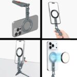magsafe用 三脚 マウントMG-34 magsafe対応磁気マグネット式マホスタンド携帯ホルダー 雲台 1/4ネジ穴 折り畳み式超強力磁力360度回転