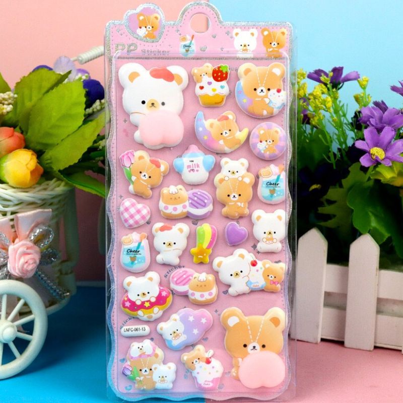 AC10262025001-01 ふわふわ もちもち シール 【1枚】立体 シール ぷくぷくシール 3Dシール 全8種類