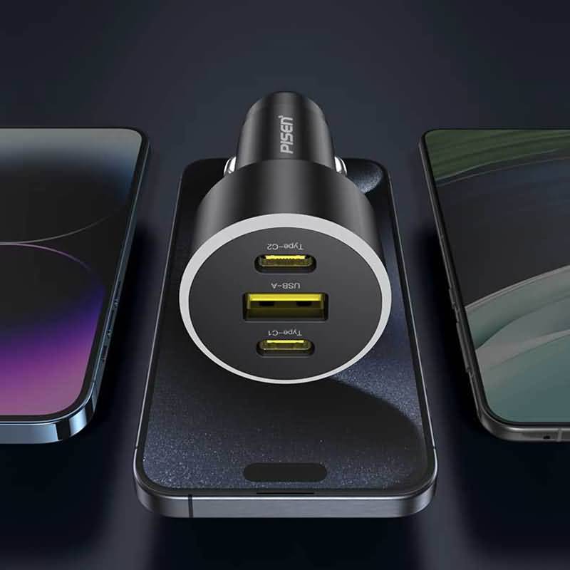 PD/QC対応 3ポート搭載 カーチャージャー PD60W 車用USBシガーアダプター 3台同時充電 車用USBシガーアダプター