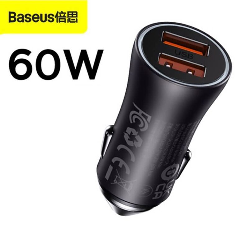 Baseus 2ポート 車載充電器 2台同時充電可能 カーチャージャーUSB-A+USB-C 60W カーチャージャー