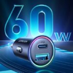 Joyroom 2ポート 車載充電器 2台同時充電可能 カーチャージャーUSB-A+USB-C 60W カーチャージャー12v 24v iPhone iPad Android 多機種対応