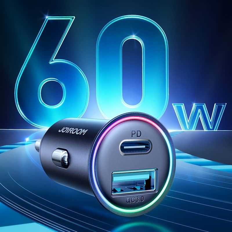 Joyroom 2ポート 車載充電器 2台同時充電可能 カーチャージャーUSB-A+USB-C 60W カーチャージャー12v 24v iPhone iPad Android 多機種対応