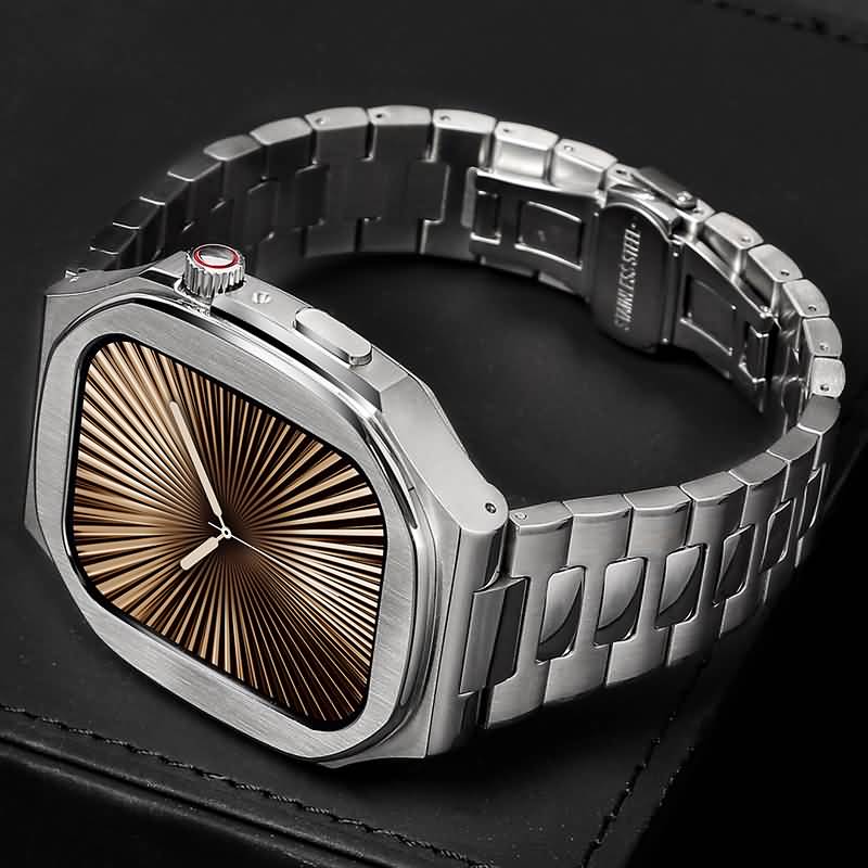 アップルウォッチ ケース 一体型 バンド メタル製バンド Apple Watch 44mm 45mm 合金 ベルト appleWatch ベルト