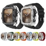 アップルウォッチ ケース 一体型 バンド 亜鉛合金ケース シリコンバンド Apple Watch 46mm 44mm 45mm 合金 ベルト