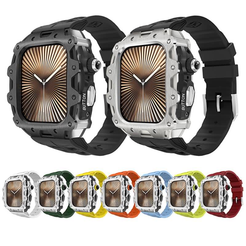 アップルウォッチ ケース 一体型 バンド 亜鉛合金ケース シリコンバンド Apple Watch 46mm 44mm 45mm 合金 ベルト