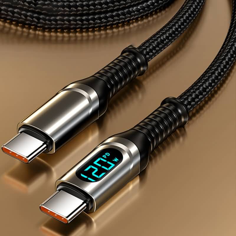Type-C to Type-C PD対応最大120W 急速充電 1m /2m Type-c 充電ケーブル LEDデジタル電源表示 USB PD ケーブル 高性能充電ケーブル