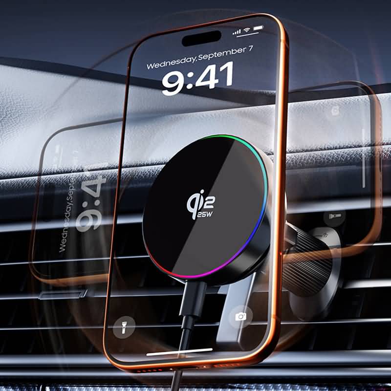 Qi2.2 MagSafe対応 強磁力 車載ホルダー PD25W 快速充電器 Qi2.2 ワイヤレス充電器 MagSafe車載充電器 角度自由調節