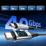 USB4 ケーブル PD240W対応 2m/1.2m/1.5m Type-C 8K 60Hz ケーブル LEDデジタル電源表示 Type-c ケーブル