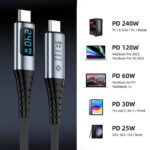 USB4 ケーブル PD240W対応 2m/1.2m/1.5m Type-C 8K 60Hz ケーブル LEDデジタル電源表示 Type-c ケーブル
