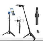 Ulanzi TT23 自撮り棒 スマホ三脚 自動追跡セルフイースティック スマホ四脚 Phone/Android用 リモコン付き 360°回転セルフィースティック