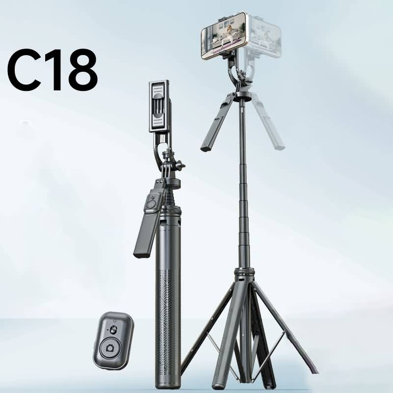 C18 四脚自撮り棒 スマホスタンド 三脚自撮り棒 iPhone GoPro対応 折りたたみ式360度回転可能