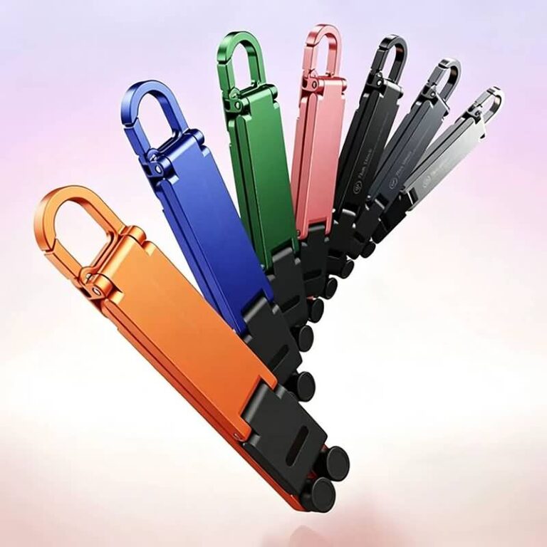 スマホスタンド 超コンパクト 折りたたみ カラビナ付き キーホルダー アルミニウム合金 携帯スタンド
